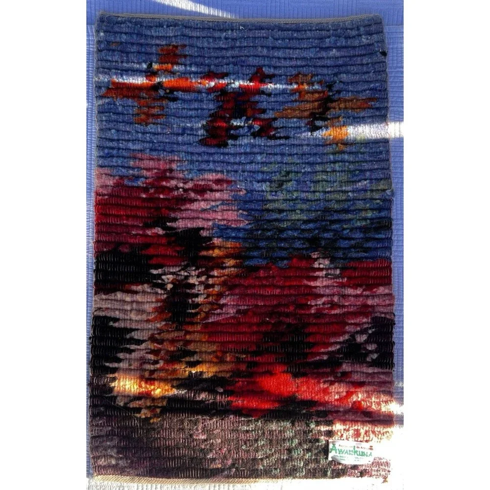 Vintage Handmade Peru Wool Butterfly Floral Tapestry Wall Hanging 23x15